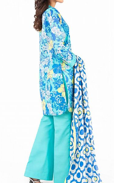 Alkaram Turquoise Blue Lawn Suit | Pakistani Lawn Dress in USA- Image 2