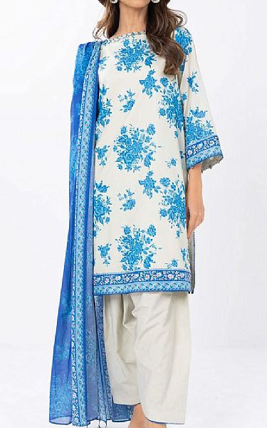 Alkaram Off White/Blue Lawn Suit (2 pcs) | Pakistani Lawn Dress in USA- Image 1