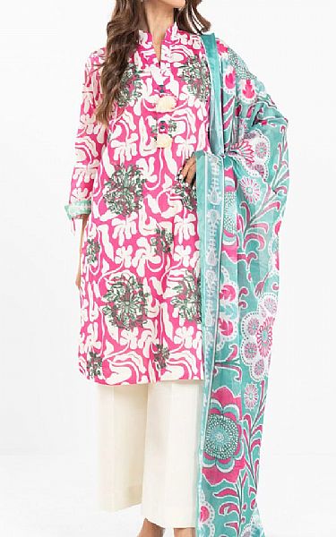 Alkaram Off White/Pink Lawn Suit | Pakistani Lawn Dress in USA- Image 1