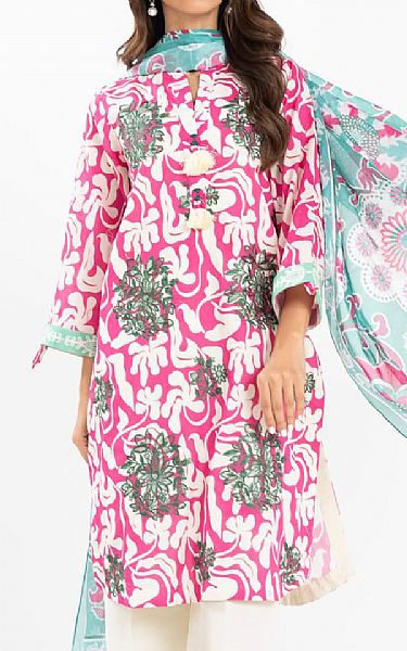 Alkaram Off White/Pink Lawn Suit | Pakistani Lawn Dress in USA- Image 2