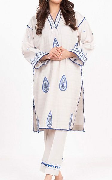 Alkaram Off White Dobby Suit (2 pcs) | Pakistani Lawn Dress in USA- Image 1