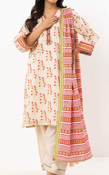 Alkaram Ivory Lawn Suit (2 pcs) | Pakistani Lawn Dress in USA- Image 1
