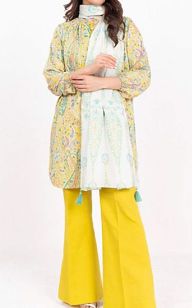 Alkaram Yellow Lawn Suit | Pakistani Lawn Dress in USA- Image 1