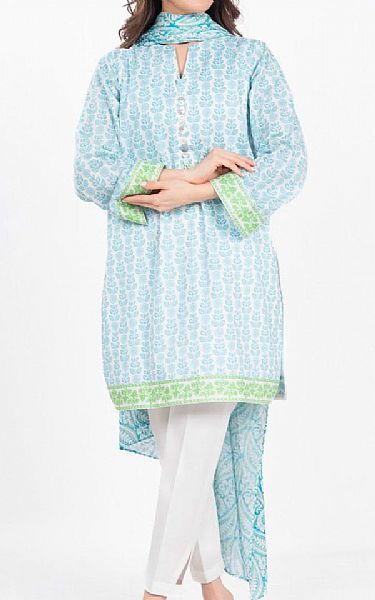 Alkaram Light Blue/Off White Lawn Suit | Pakistani Lawn Dress in USA- Image 1