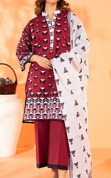 Alkaram Vivid Burgundy Lawn Suit | Pakistani Lawn Dress in USA- Image 1