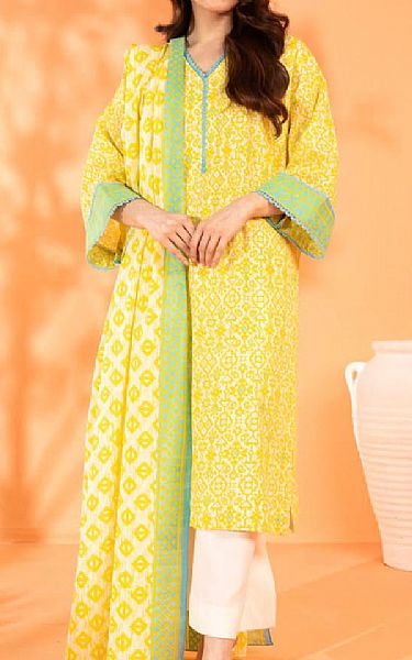 Alkaram Yellow/Off White Lawn Suit | Pakistani Lawn Dress in USA- Image 1