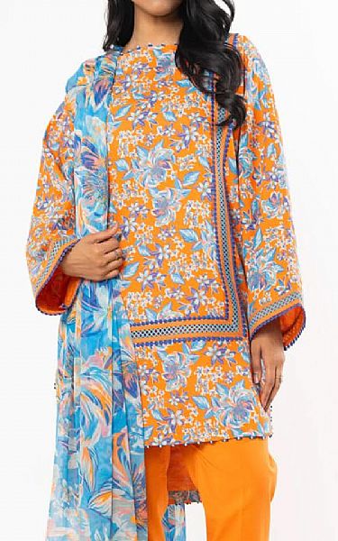 Alkaram Orange Lawn Suit | Pakistani Lawn Dress in USA- Image 2