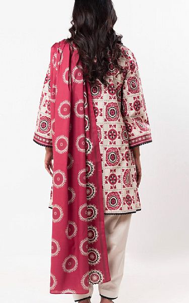Alkaram Beige/Deep Rose Lawn Suit | Pakistani Lawn Dress in USA- Image 2