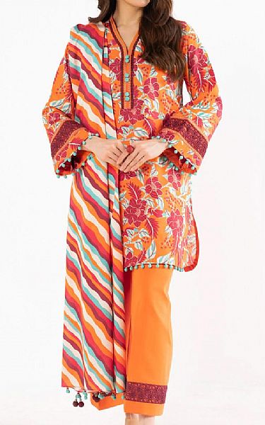 Alkaram Safety Orange Lawn Suit | Pakistani Lawn Dress in USA- Image 1