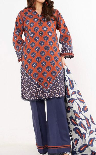 Alkaram Rust/Navy Lawn Suit | Pakistani Lawn Dress in USA- Image 1