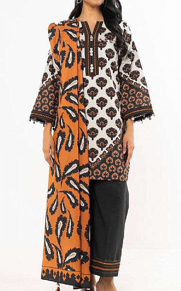 Alkaram Off White/Black Lawn Suit | Pakistani Lawn Dress in USA- Image 1