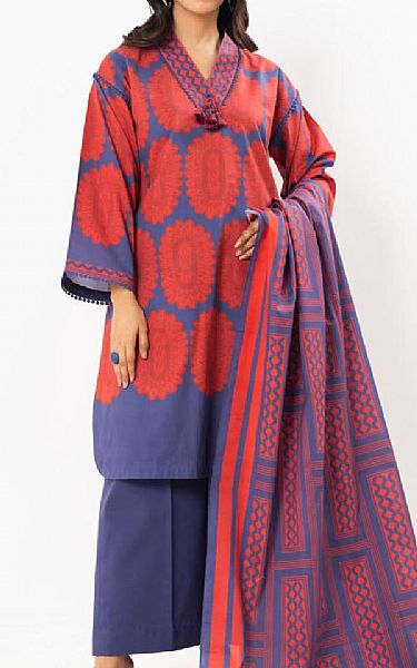 Alkaram Dusky Blue/Pastel Red Lawn Suit | Pakistani Lawn Dress in USA- Image 1