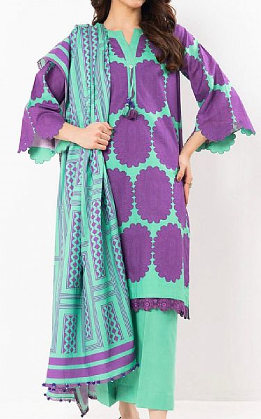 Alkaram Violet/Green Lawn Suit | Pakistani Lawn Dress in USA- Image 1