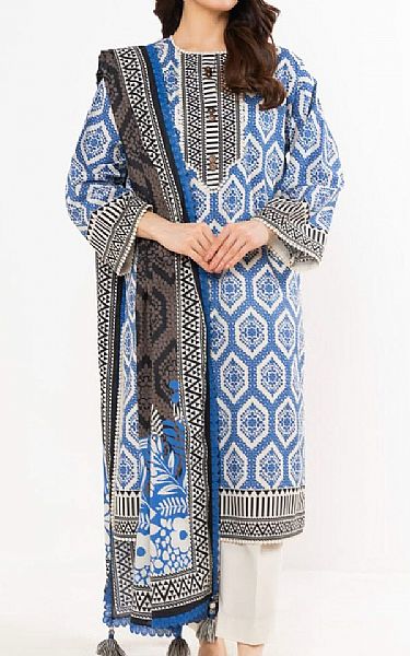 Alkaram Blue/Off White Lawn Suit | Pakistani Lawn Dress in USA- Image 1
