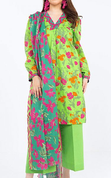 Alkaram Light Lime Green Lawn Suit | Pakistani Lawn Dress in USA- Image 1