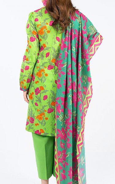 Alkaram Light Lime Green Lawn Suit | Pakistani Lawn Dress in USA- Image 2