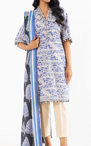 Alkaram Moody Blue/Off White Lawn Suit | Pakistani Lawn Dress in USA- Image 1