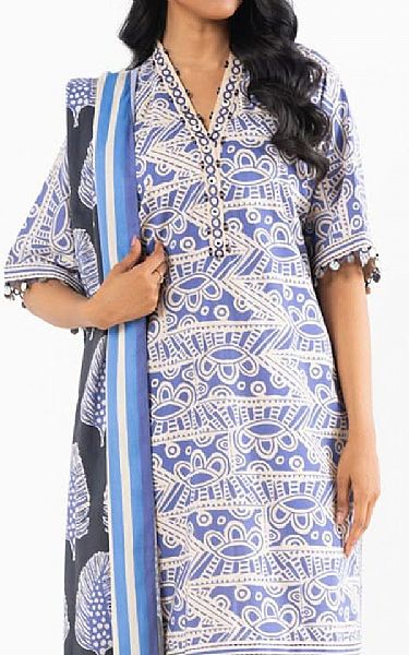 Alkaram Moody Blue/Off White Lawn Suit | Pakistani Lawn Dress in USA- Image 2