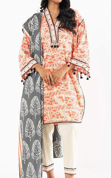 Alkaram Faded Orange/Off White Lawn Suit | Pakistani Lawn Dress in USA- Image 1
