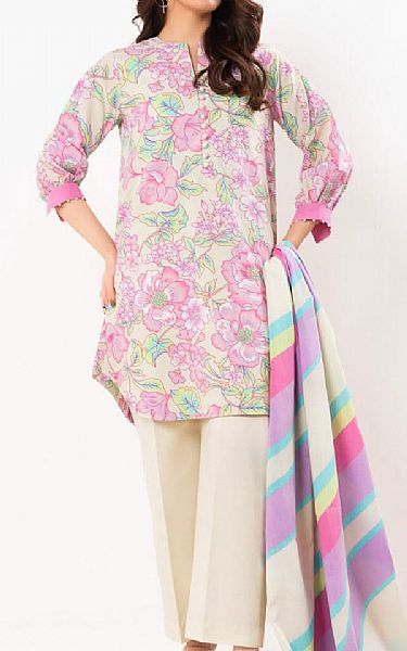Alkaram Ivory/Pink Lawn Suit | Pakistani Lawn Dress in USA- Image 1