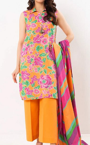 Alkaram Orange Lawn Suit | Pakistani Lawn Dress in USA- Image 1