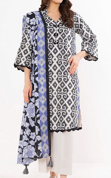 Alkaram Off White/Black Lawn Suit | Pakistani Lawn Dress in USA- Image 1