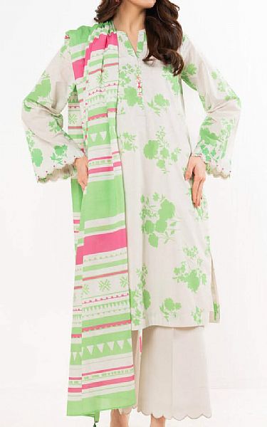 Alkaram Light Grey/Green Lawn Suit | Pakistani Lawn Dress in USA- Image 1