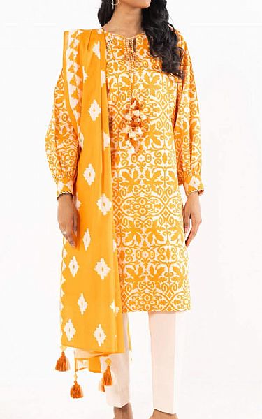 Alkaram Orange/Off White Lawn Suit | Pakistani Lawn Dress in USA- Image 1