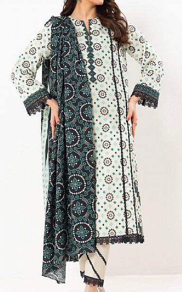 Alkaram Off White/Black Lawn Suit | Pakistani Lawn Dress in USA- Image 1