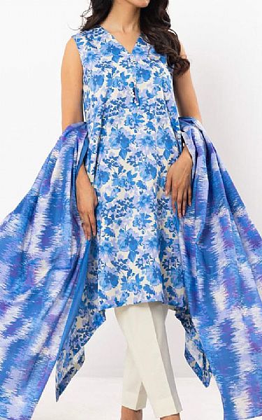 Alkaram Blue/Off White Lawn Suit | Pakistani Lawn Dress in USA- Image 1