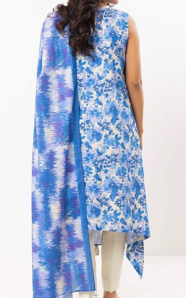 Alkaram Blue/Off White Lawn Suit | Pakistani Lawn Dress in USA- Image 2