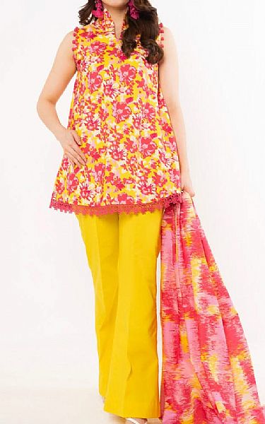 Alkaram Yellow Lawn Suit | Pakistani Lawn Dress in USA- Image 1