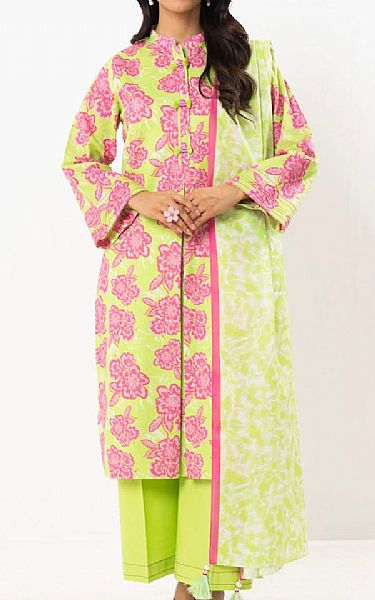Alkaram Lime Green/Pink Lawn Suit | Pakistani Lawn Dress in USA- Image 1