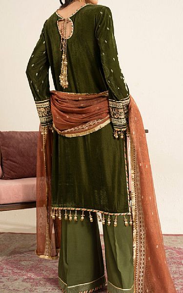 Alkaram Olive Velvet Suit | Pakistani Winter Dresses in USA- Image 2