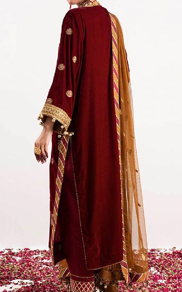 Alkaram Maroon Velvet Suit | Pakistani Winter Dresses- Image 2