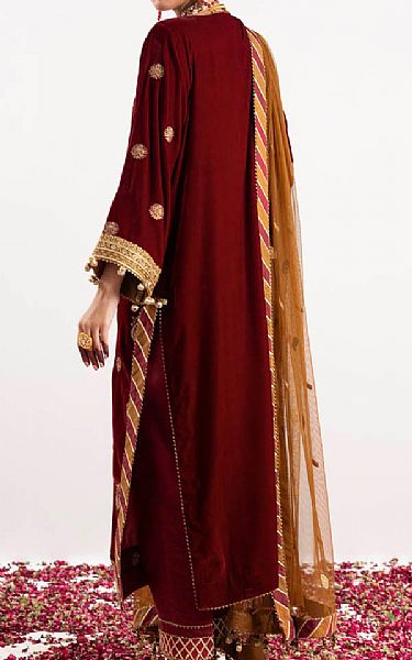 Alkaram Maroon Velvet Suit | Pakistani Winter Dresses in USA- Image 2