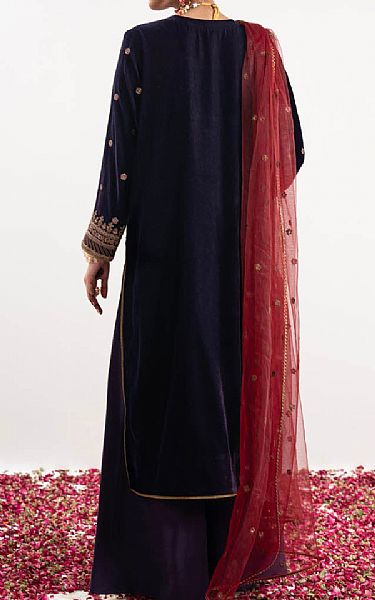 Alkaram Navy Blue Velvet Suit | Pakistani Winter Dresses- Image 2