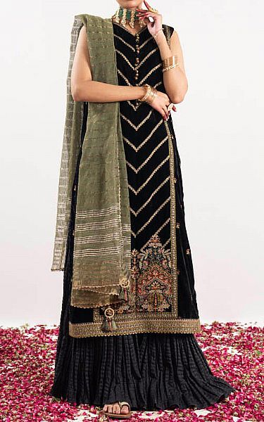 Alkaram Black Velvet Suit | Pakistani Winter Dresses- Image 1