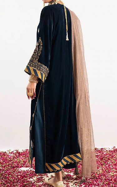 Alkaram Teal Velvet Suit | Pakistani Winter Dresses- Image 2