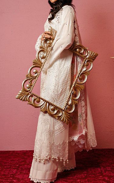 Alkaram Off White Cambric Suit | Pakistani Lawn Dress in USA