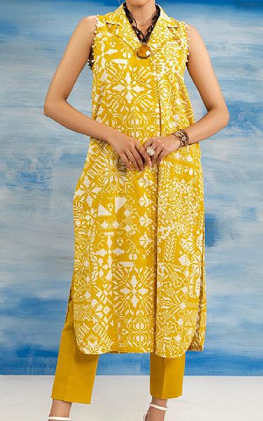 Alkaram Mustard Khaddar Kurti | Pakistani Winter Dresses in USA- Image 1