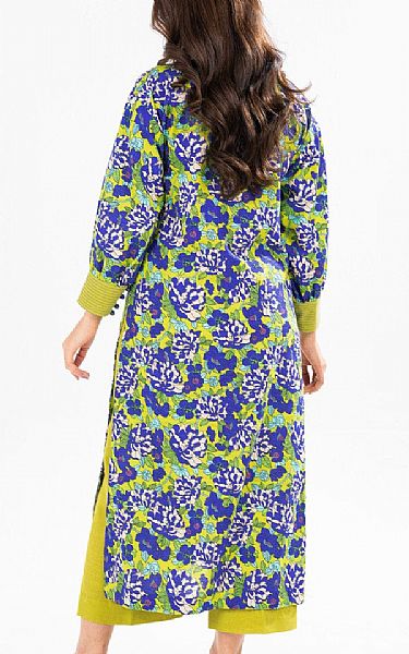 Alkaram Lime Yellow/Blue Khaddar Kurti | Pakistani Winter Dresses in USA- Image 2
