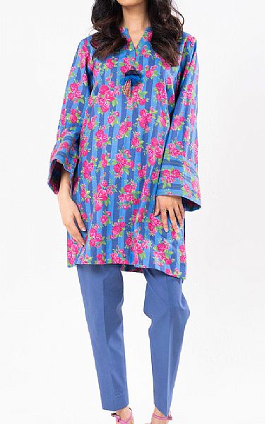 Alkaram Blue Khaddar Kurti | Pakistani Winter Dresses in USA- Image 1