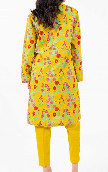 Alkaram Golden Yellow Khaddar Kurti | Pakistani Winter Dresses in USA- Image 2