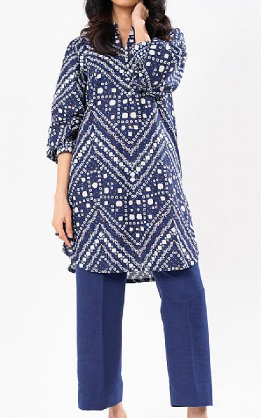 Alkaram Navy Blue Khaddar Kurti | Pakistani Winter Dresses in USA- Image 1