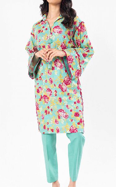 Alkaram Turquoise Khaddar Kurti | Pakistani Winter Dresses in USA- Image 1