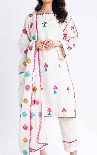 Alkaram Off White Khaddar Suit | Pakistani Winter Dresses in USA- Image 1
