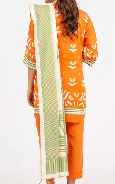 Alkaram Pumpkin Orange Karandi Suit | Pakistani Winter Dresses in USA- Image 2