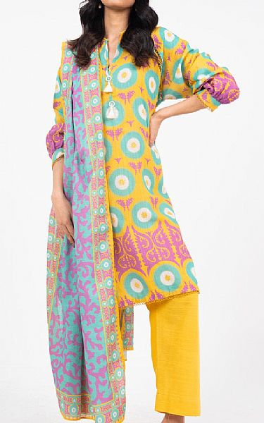 Alkaram Yellow Khaddar Suit (2 Pcs) | Pakistani Winter Dresses in USA- Image 1