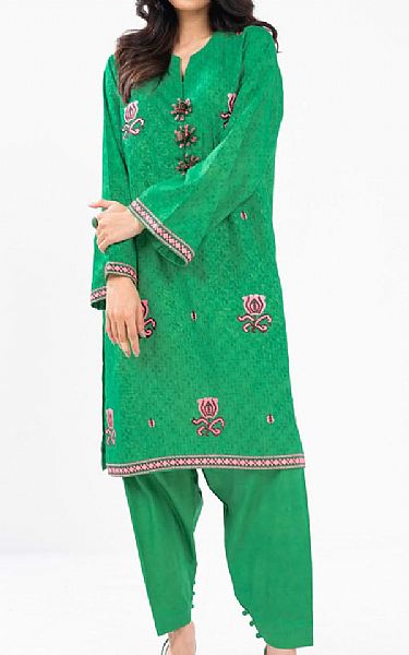 Alkaram Green Jacquard Suit (2 Pcs) | Pakistani Winter Dresses in USA- Image 1